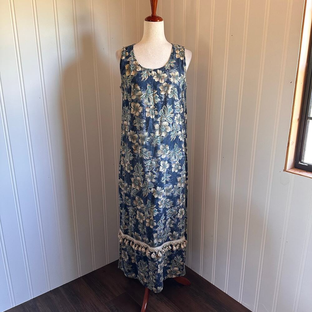 Vintage 90s Blue Floral Maxi Dress M